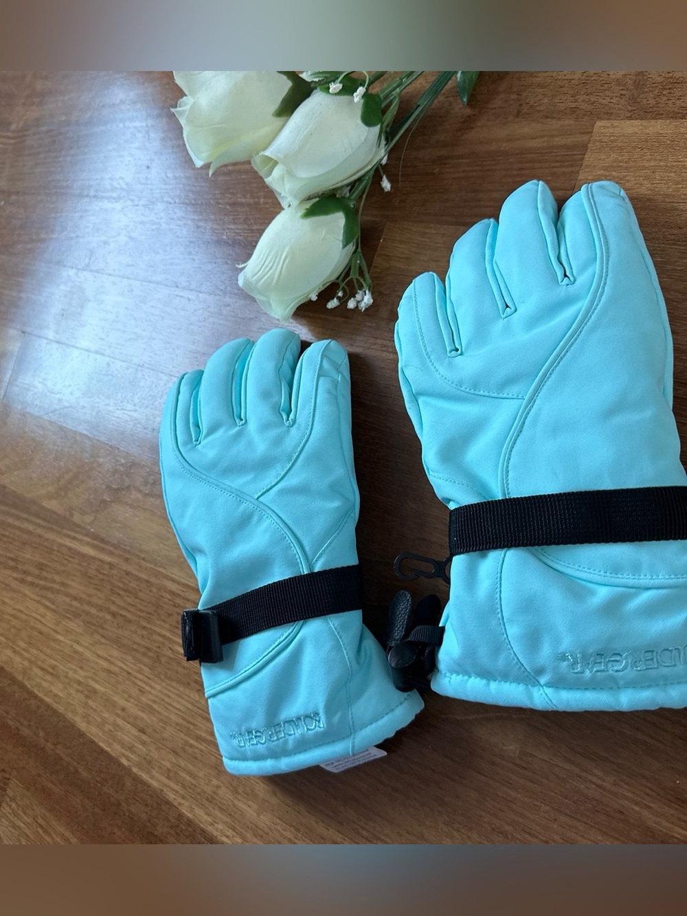 Kids Turquoise Winter Gloves with Adjustable Strap